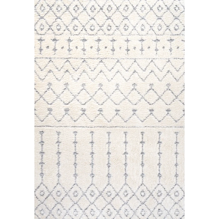 Pia Moroccan Trellis Plush Carved Cream/Gray 3 ft. x 5 ft. Area Rug