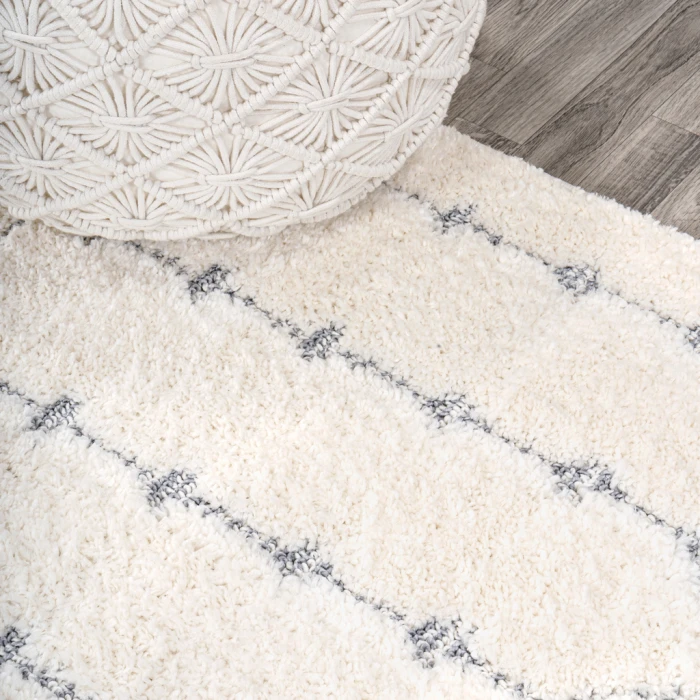 Pia Moroccan Trellis Plush Carved Cream/Gray 3 ft. x 5 ft. Area Rug