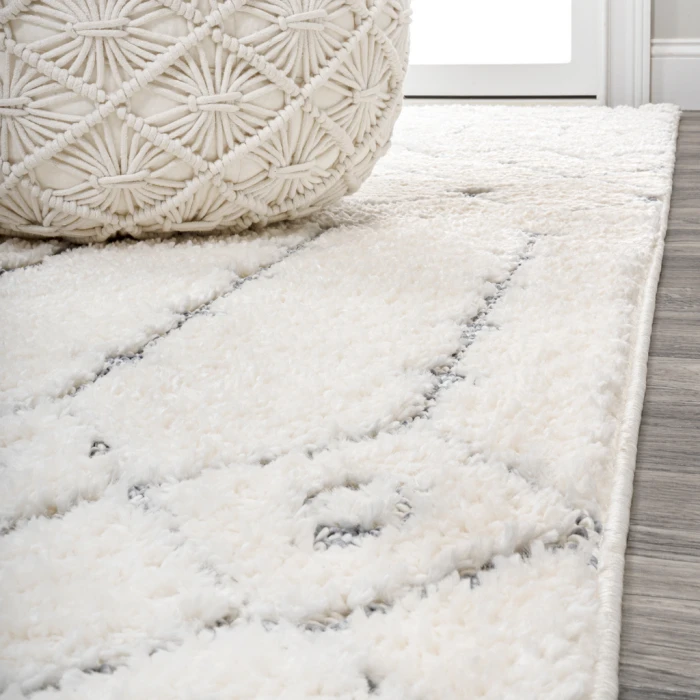 Pia Moroccan Trellis Plush Carved Cream/Gray 3 ft. x 5 ft. Area Rug