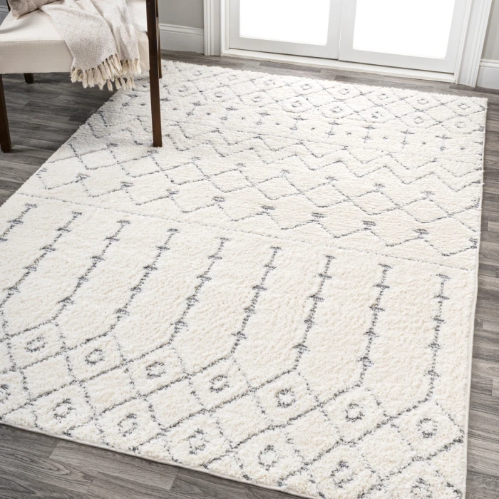 Pia Moroccan Trellis Plush Carved Cream/Gray 3 ft. x 5 ft. Area Rug