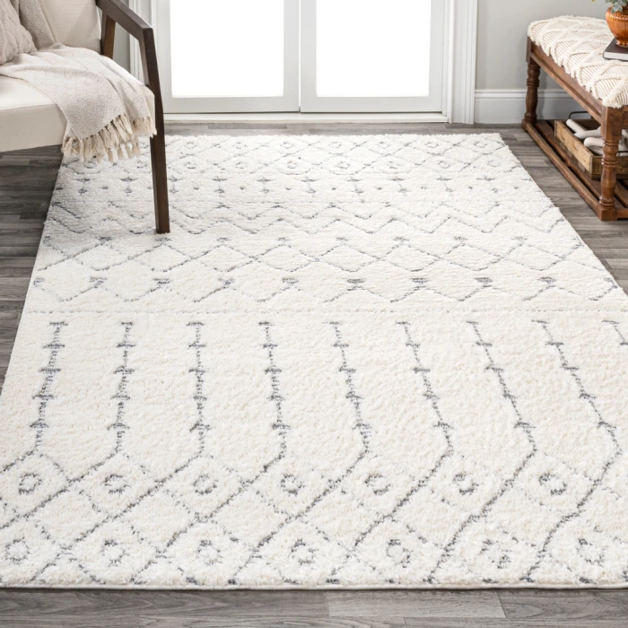 Pia Moroccan Trellis Plush Carved Cream/Gray 3 ft. x 5 ft. Area Rug