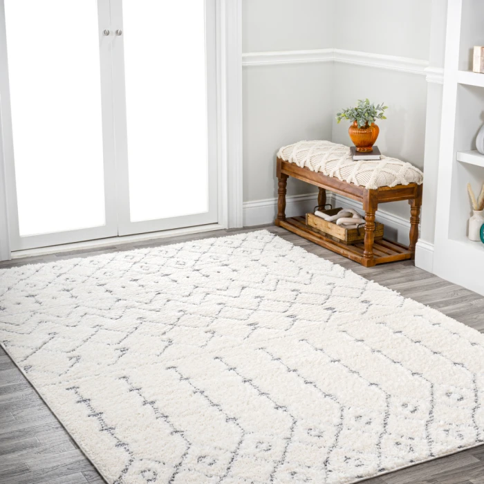 Pia Moroccan Trellis Plush Carved Cream/Gray 3 ft. x 5 ft. Area Rug