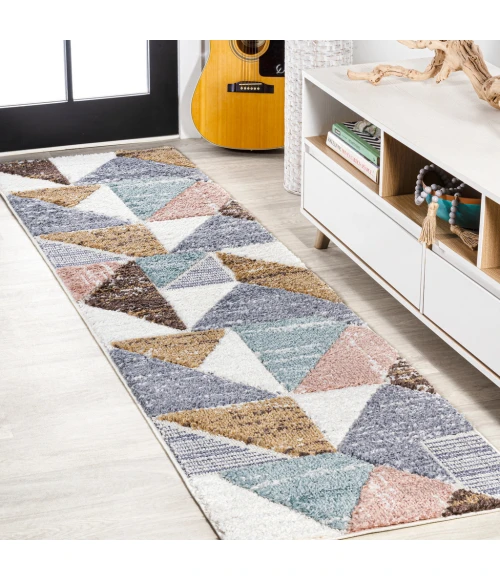 Aileen Geometric Scandi Colorblock Carved Multi 2 ft. x 8 ft. Runner Rug