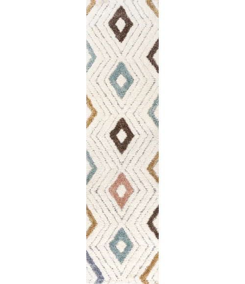 Amira Diamond Tribal High-Low Multi/Cream 2 ft. x 8 ft. Runner Rug