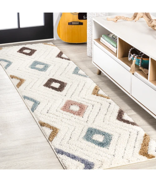 Amira Diamond Tribal High-Low Multi/Cream 2 ft. x 8 ft. Runner Rug