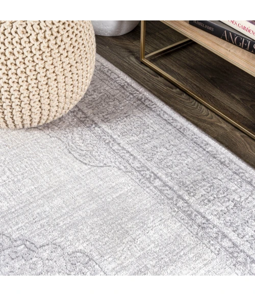 Mughal Ornate Medallion Traditional Gray 2 ft. x 8 ft. Runner Rug