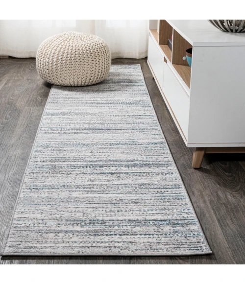 Loom Modern Strie' Gray/Turquoise 2 ft. x 10 ft. Runner Rug