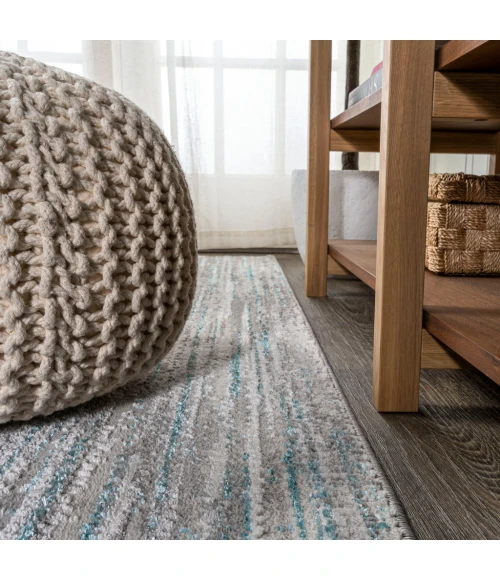 Loom Modern Strie' Gray/Turquoise 2 ft. x 10 ft. Runner Rug
