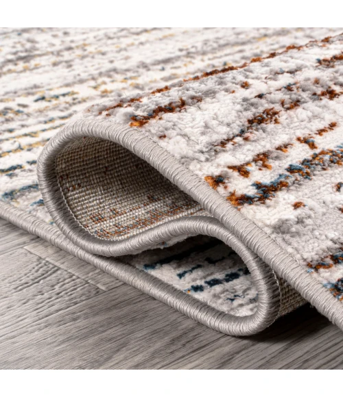 Loom Modern Strie' Gray/Blue/Orange 2 ft. x 8 ft. Runner Rug