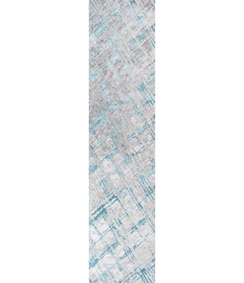 Slant Modern Abstract Gray/Turquoise 2 ft. x 8 ft. Runner Rug