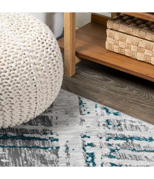 Slant Modern Abstract Gray/Turquoise 8 ft. x 10 ft. Area Rug
