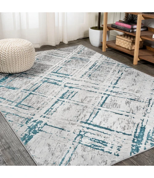 Slant Modern Abstract Gray/Turquoise 8 ft. x 10 ft. Area Rug