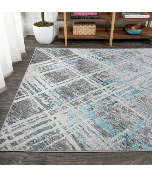 Slant Modern Abstract Gray/Turquoise 8 ft. x 10 ft. Area Rug