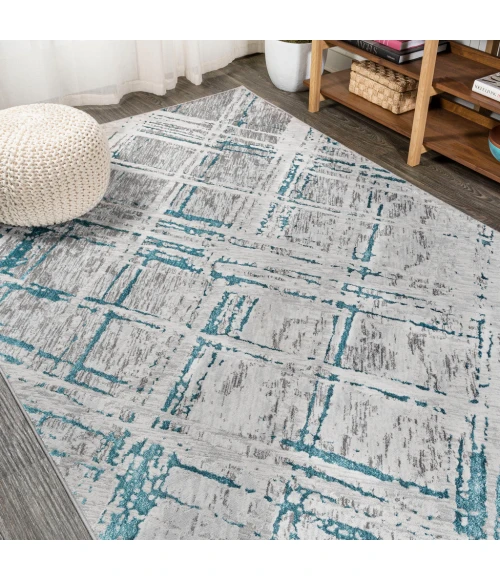 Slant Modern Abstract Gray/Turquoise 8 ft. x 10 ft. Area Rug