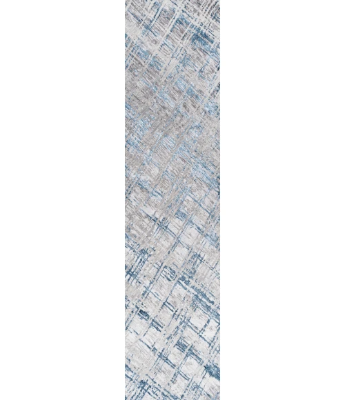 Slant Modern Abstract Gray/Blue 2 ft. x 10 ft. Runner Rug
