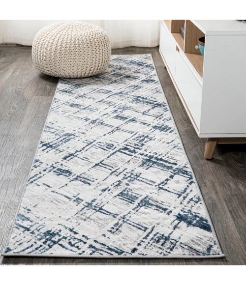 Slant Modern Abstract Gray/Blue 2 ft. x 10 ft. Runner Rug