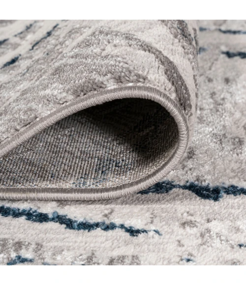 Slant Modern Abstract Gray/Blue 2 ft. x 10 ft. Runner Rug