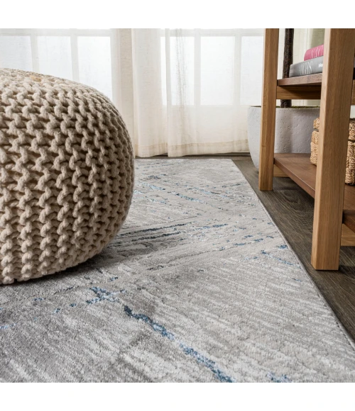 Slant Modern Abstract Gray/Blue 2 ft. x 10 ft. Runner Rug