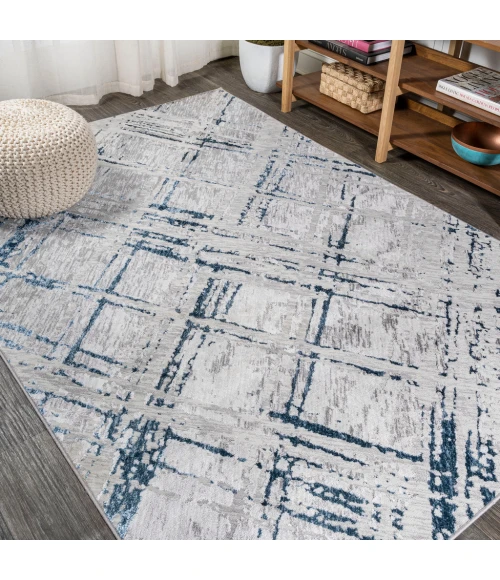Slant Modern Abstract Gray/Blue 3 ft. x 5 ft. Area Rug