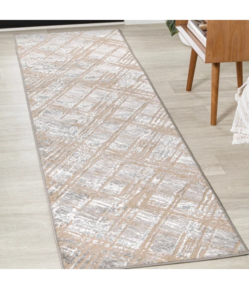 Slant Modern Abstract Beige/Gray 2 ft. x 8 ft. Runner Rug