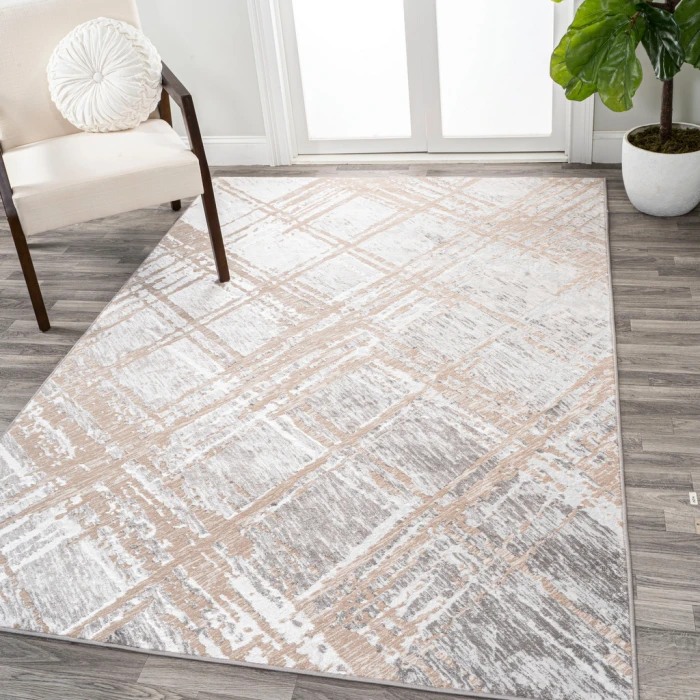 Slant Modern Abstract Beige/Gray 3 ft. x 5 ft. Area Rug