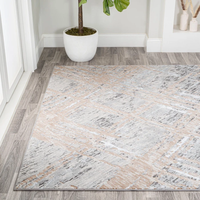Slant Modern Abstract Beige/Gray 3 ft. x 5 ft. Area Rug