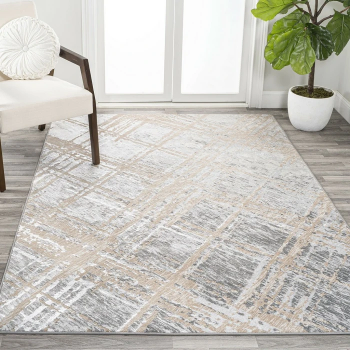 Slant Modern Abstract Beige/Gray 3 ft. x 5 ft. Area Rug