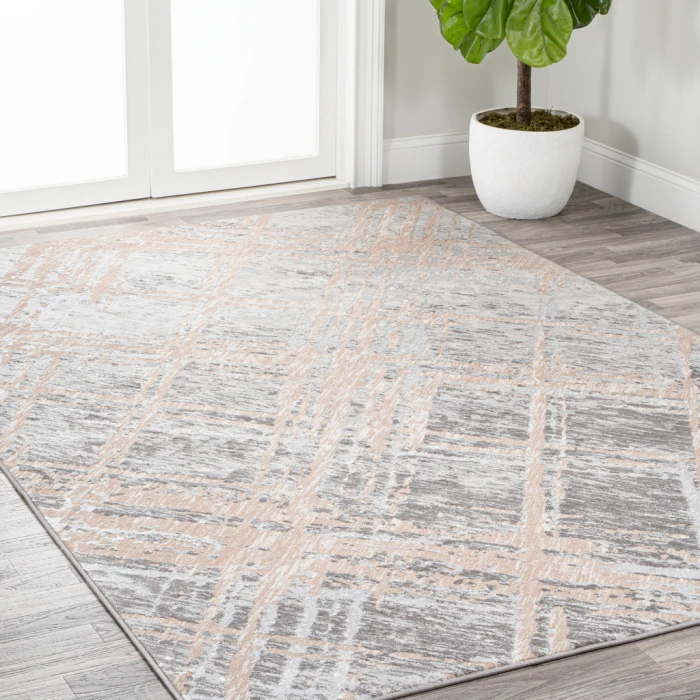 Slant Modern Abstract Beige/Gray 3 ft. x 5 ft. Area Rug