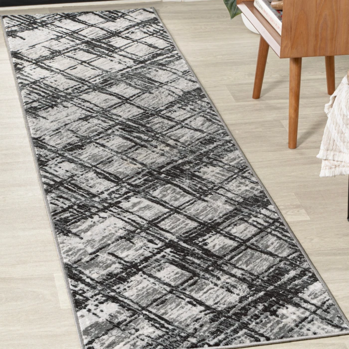 Slant Modern Abstract Black/Gray 2 ft. x 8 ft. Runner Rug