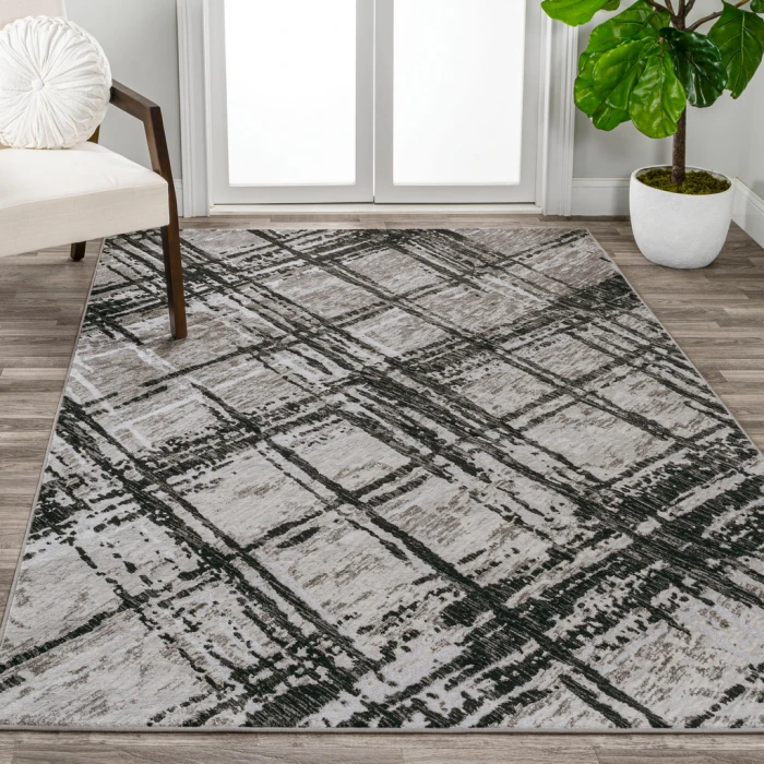 Slant Modern Abstract Black/Gray 5 ft. x 8 ft. Area Rug