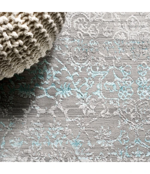 Tidal Modern Strie' Gray/Turquoise 2 ft. x 10 ft. Runner Rug