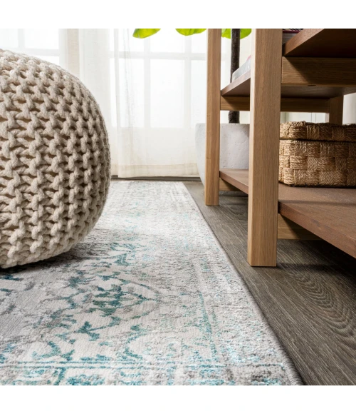 Tidal Modern Strie' Gray/Turquoise 2 ft. x 10 ft. Runner Rug