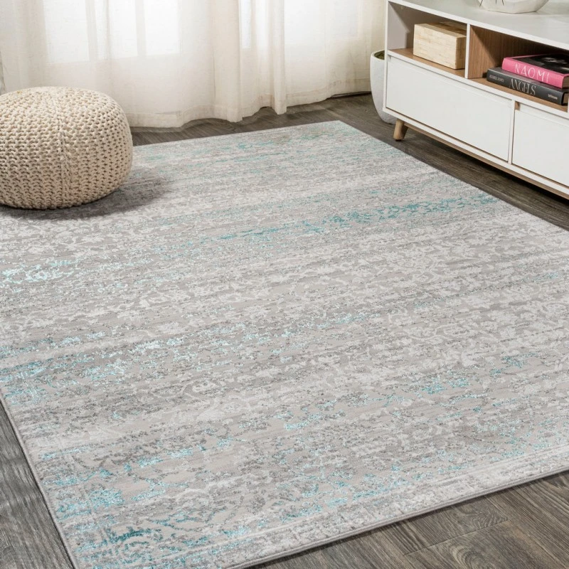 Tidal Modern Strie' Gray/Turquoise 8 ft. x 10 ft. Area Rug