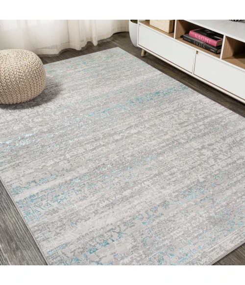 Tidal Modern Strie' Gray/Turquoise 4 ft. x 6 ft. Area Rug