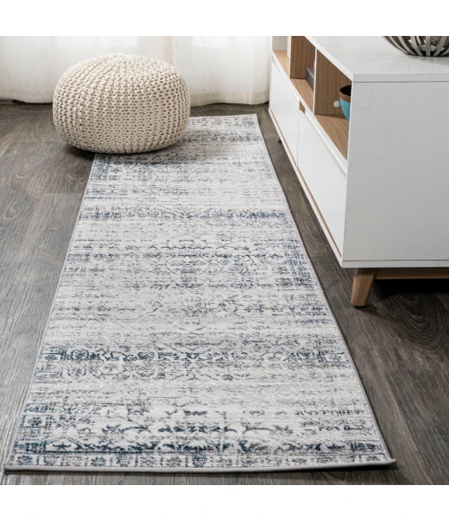 Tidal Modern Strie' Gray/Blue 2 ft. x 8 ft. Runner Rug