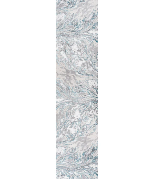 Swirl Marbled Abstract Gray/Turquoise 2 ft. x 10 ft. Runner Rug