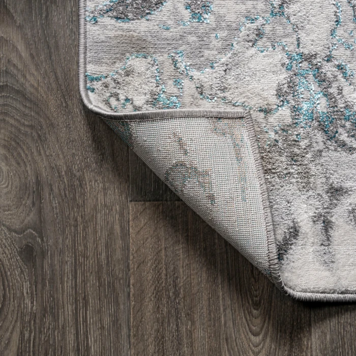 Swirl Marbled Abstract Gray/Turquoise 8 ft. x 10 ft. Area Rug