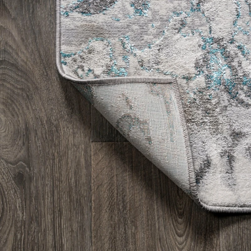 Swirl Marbled Abstract Gray/Turquoise 3 ft. x 5 ft. Area Rug