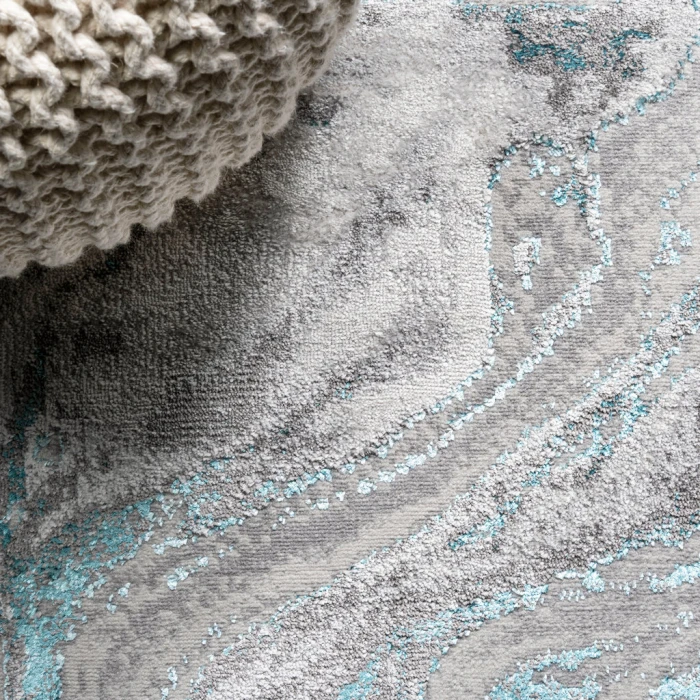 Swirl Marbled Abstract Gray/Turquoise 8 ft. x 10 ft. Area Rug