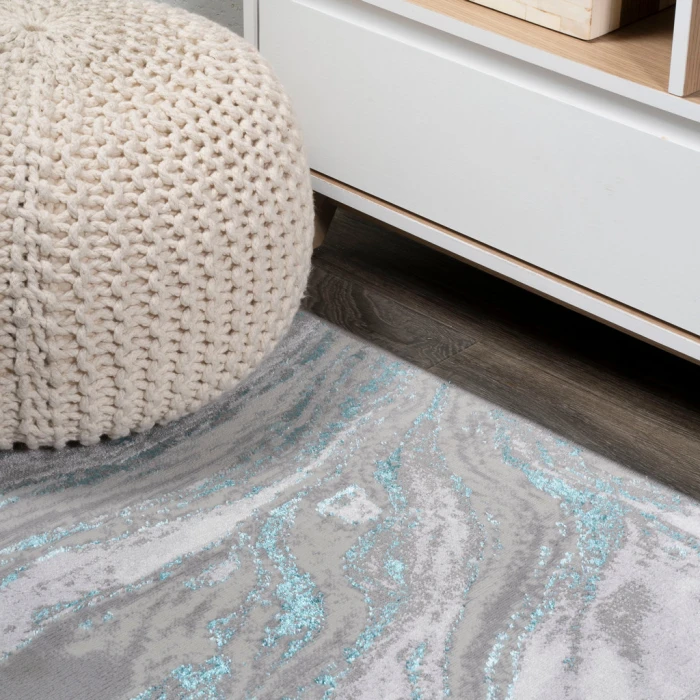 Swirl Marbled Abstract Gray/Turquoise 8 ft. x 10 ft. Area Rug