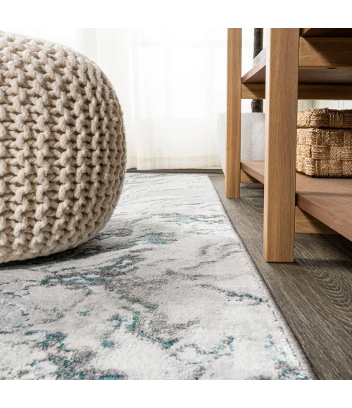 Swirl Marbled Abstract Gray/Turquoise 2 ft. x 10 ft. Runner Rug