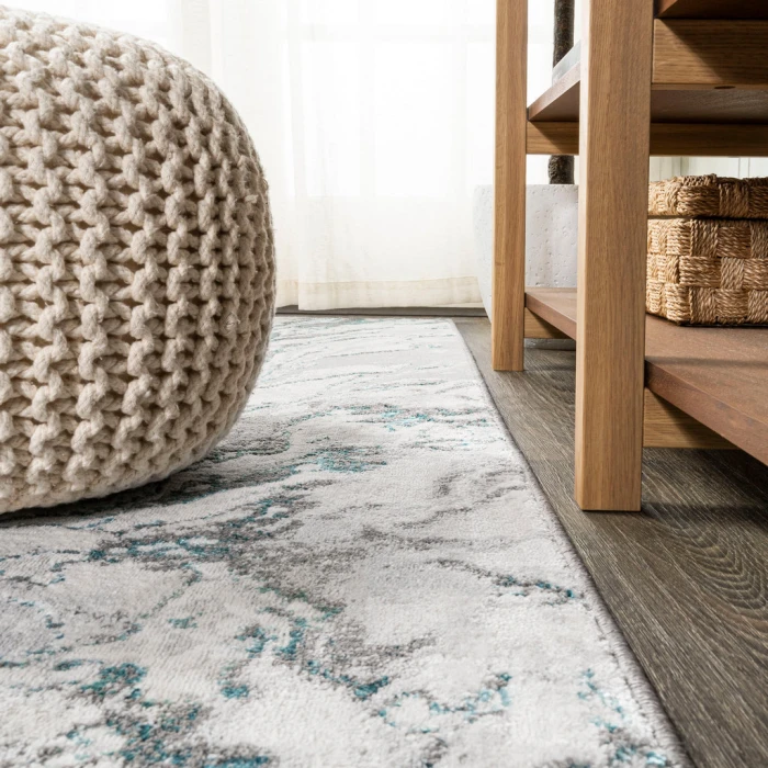 Swirl Marbled Abstract Gray/Turquoise 2 ft. x 10 ft. Runner Rug