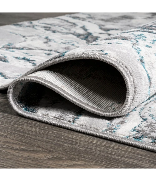 Swirl Marbled Abstract Gray/Turquoise 2 ft. x 10 ft. Runner Rug