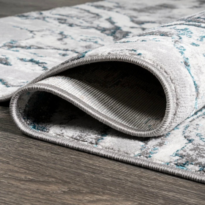 Swirl Marbled Abstract Gray/Turquoise 2 ft. x 10 ft. Runner Rug