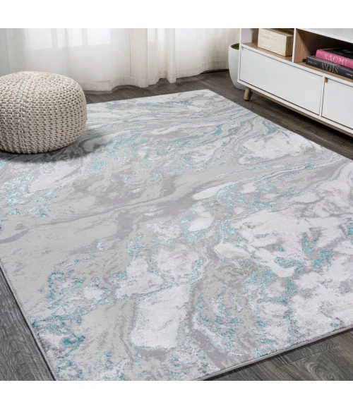 Swirl Marbled Abstract Gray/Turquoise 8 ft. x 10 ft. Area Rug