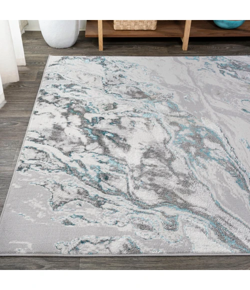 Swirl Marbled Abstract Gray/Turquoise 8 ft. x 10 ft. Area Rug