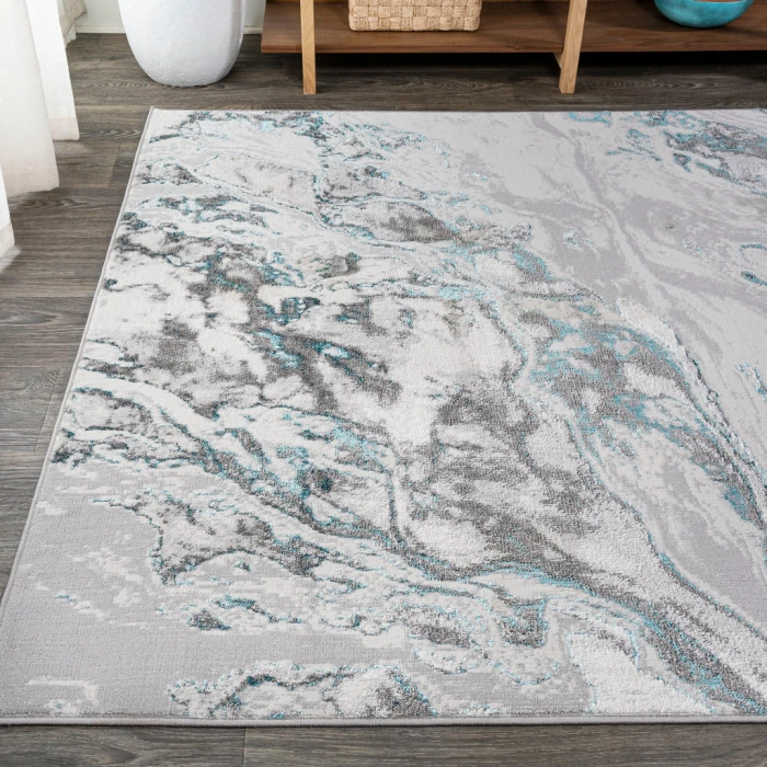 Swirl Marbled Abstract Gray/Turquoise 8 ft. x 10 ft. Area Rug