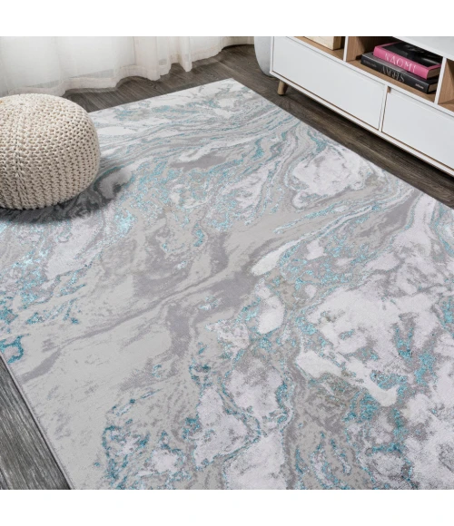 Swirl Marbled Abstract Gray/Turquoise 8 ft. x 10 ft. Area Rug