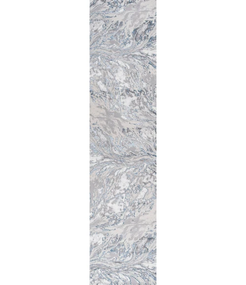 Swirl Marbled Abstract Gray/Blue 2 ft. x 10 ft. Runner Rug