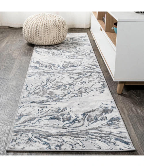 Swirl Marbled Abstract Gray/Blue 2 ft. x 10 ft. Runner Rug